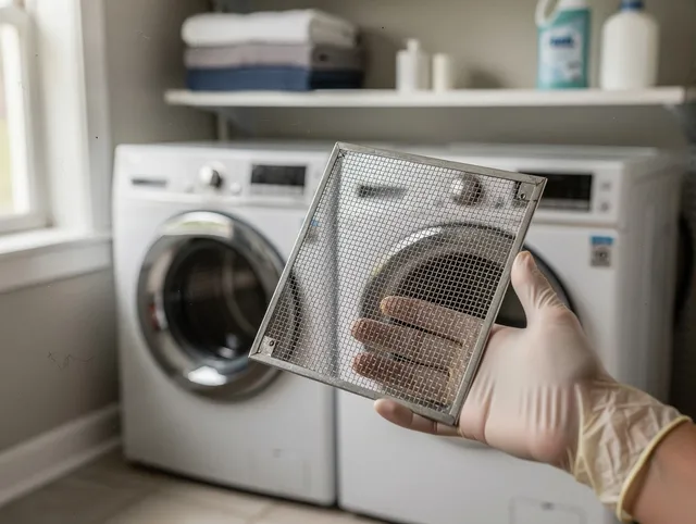 Loma Linda Dryer Vent Cleaning specialist performing detailed lint trap cleaning service in Loma Linda