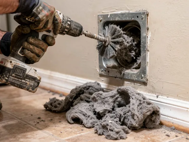 Certified Loma Linda Dryer Vent Cleaning technician performing dryer vent cleaning in Loma Linda
